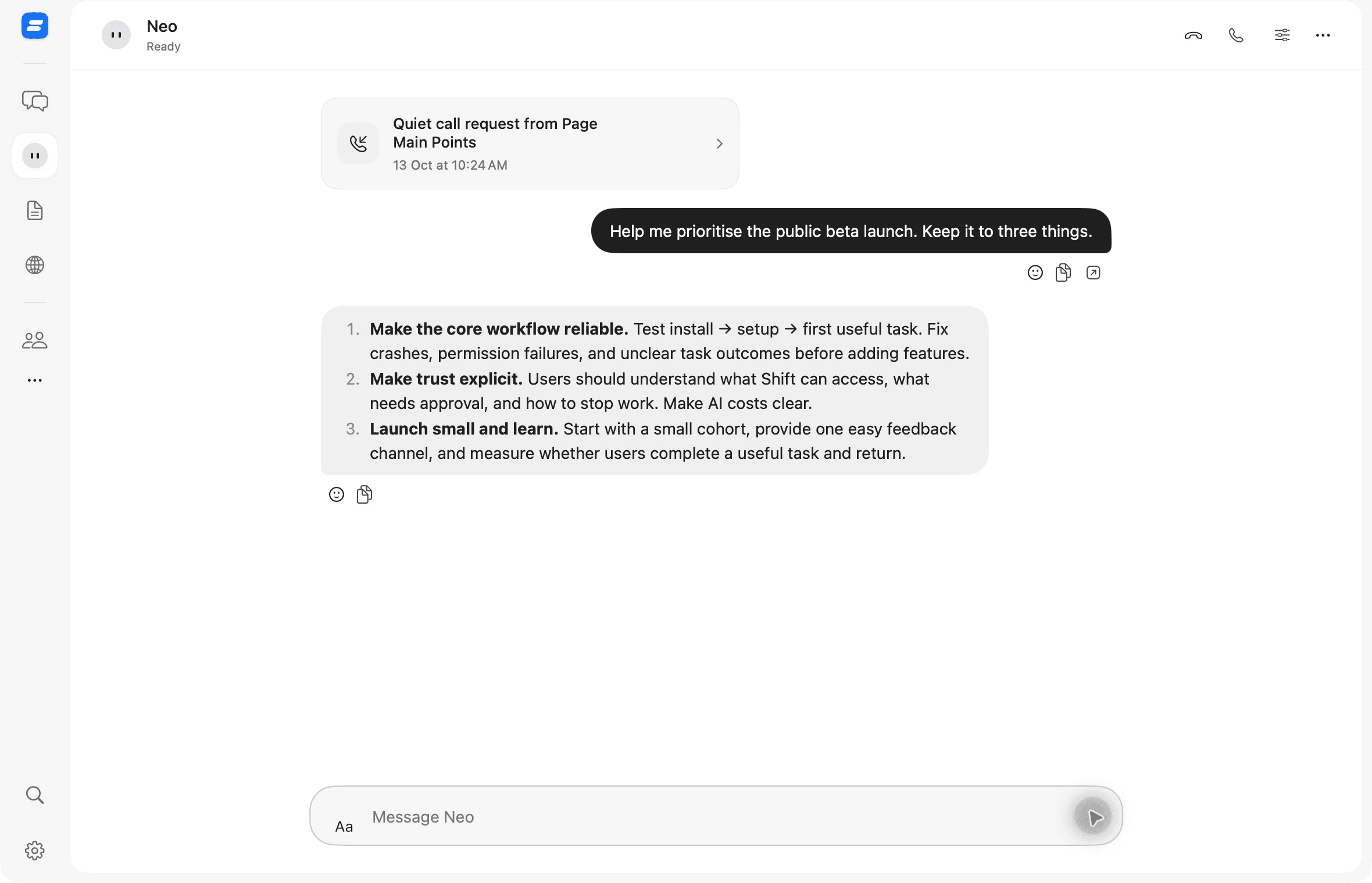 Neo in the Shift Mac app